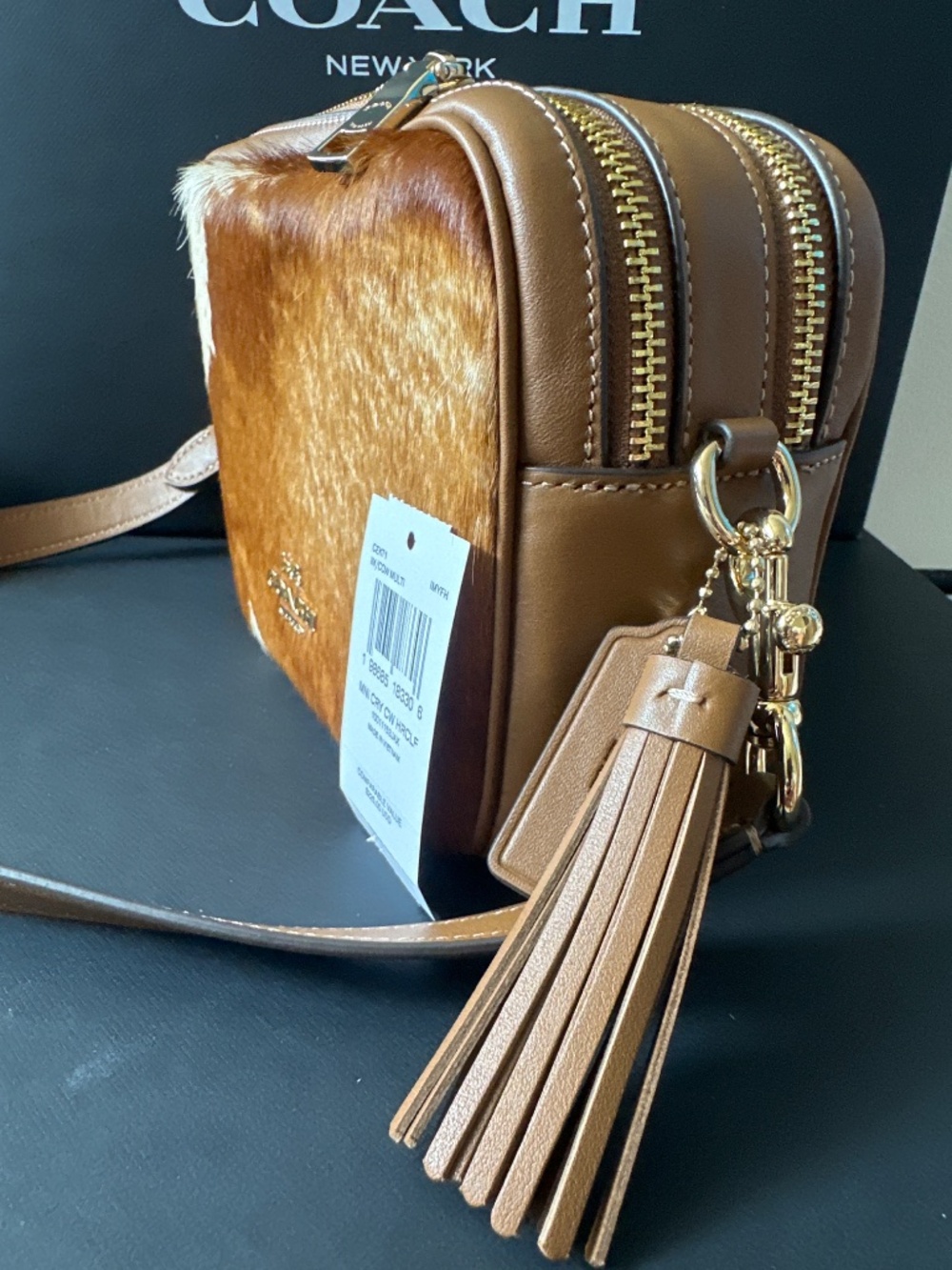 NWT Coach Mini Carey Crossbody Bag In Haircalf With Cow Print - Picture 5 of 7